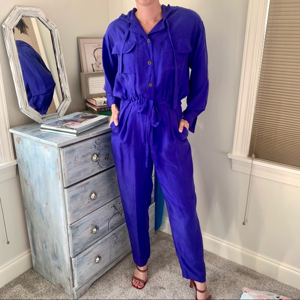 Vintage Saks Real Clothes Silk Blue Jumpsuit - Picture 5 of 14